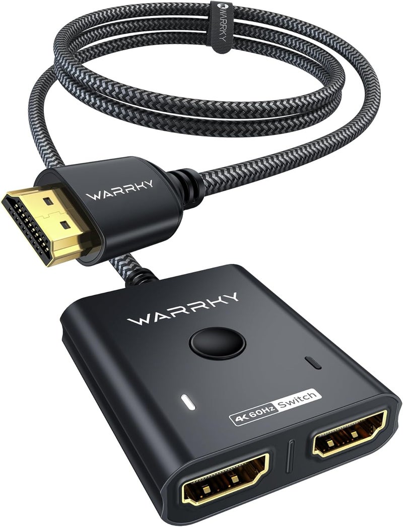 Warrky HDMI Switch 2 in 1 Out 4K@60Hz, [3.3ft Fixed Braided HDMI Cable, Aluminum Case, HDCP 2.2] Bidirectional 2x1 Switcher (Not Splitter) Compatible for PS5/4, Nintendo Switch, FireStick – Black - Image 1
